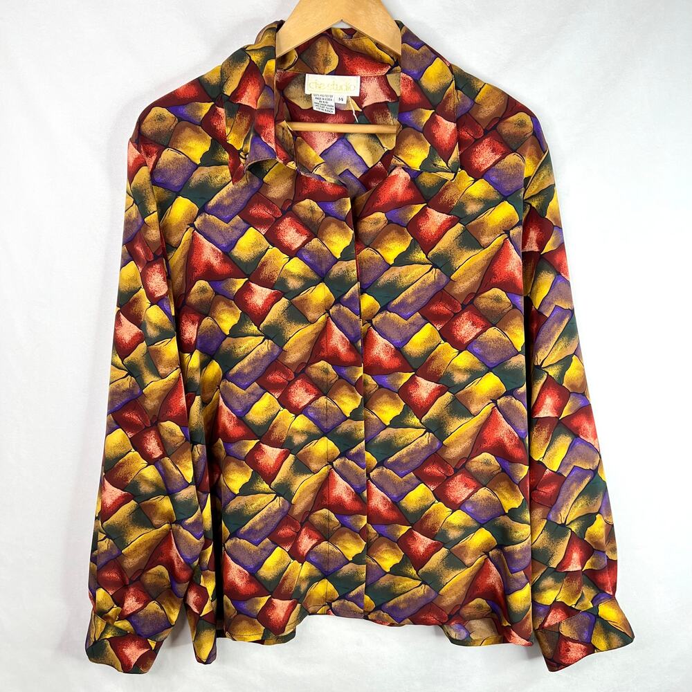 Vintage Che Studio Funky Pattern Button Front Blo… - image 1